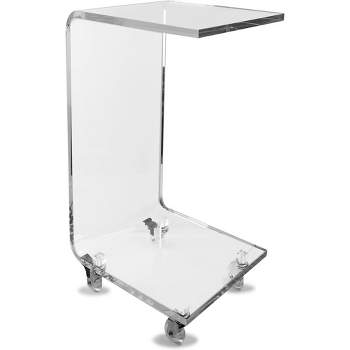 Designstyles Luxurious Acrylic C Shaped Table with Grey Mist Edge, on Wheels, Beautiful Living Room Decor, Perfect For Sofas and Beds