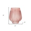 HomeRoots 6" Pink Glass Textured Leaf Pattern Round Table Vase - 3 of 4