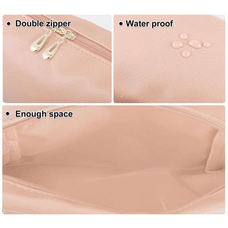Unique Bargains PU Leather Waterproof Makeup Bag Cosmetic Case Makeup Bag for Female S Size Pink 1 Pcs, 3 of 7