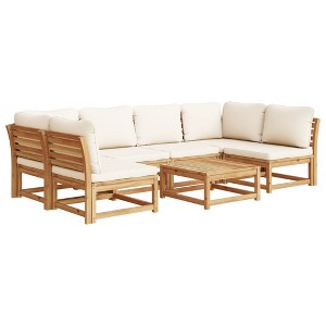 vidaXL 7 Piece Patio Lounge Set with Cushions - Solid Acacia Wood Furniture - Garden/Patio Seating - Cream White Seats - Modular Design - 1 of 4