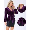 INSPIRE CHIC Women's Velvet Elegant Tie Waist Long Sleeve V Neck Wrap Peplum Blouse - 2 of 4
