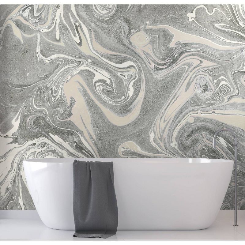 Acrylic Pour Peel and Stick Wallpaper Mural Gray - RoomMates, 3 of 5