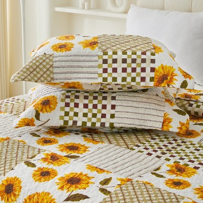 Acoinel Sunflower Patchwork Quilt Set - 3-Piece Reversible Bedspread with Pillow Shams, Queen Size Bedding(92"×96") — фото 3