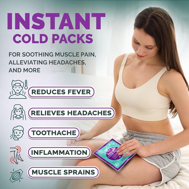 Allsett Health 25 Packs Instant Ice Cold Pack (6” x 5”) - Disposable Instant Ice Packs for Injuries | Cold Compress Ice Pack for Pain Relief, Green, 2 of 7