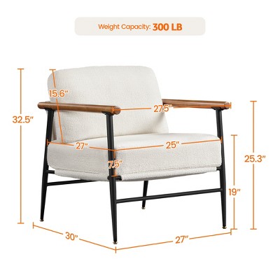 Yaheetech Mid-century Accent Chair Reading Chair with Metal Frame for Living Room, Bedroom - Thumbnail 2