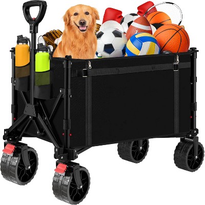 Musment Collapsible Folding Wagon Cart, 350LBS Large Capacity Heavy Duty Utility Garden Cart with Aluminum Table Plate