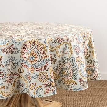 Ava Floral Jacobean Printed Vinyl Indoor/Outdoor Tablecloth - Elrene Home Fashions