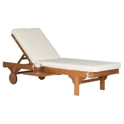 Newport Chaise Lounge Chair With Side Table - Teak Brown / Beige - Safavieh