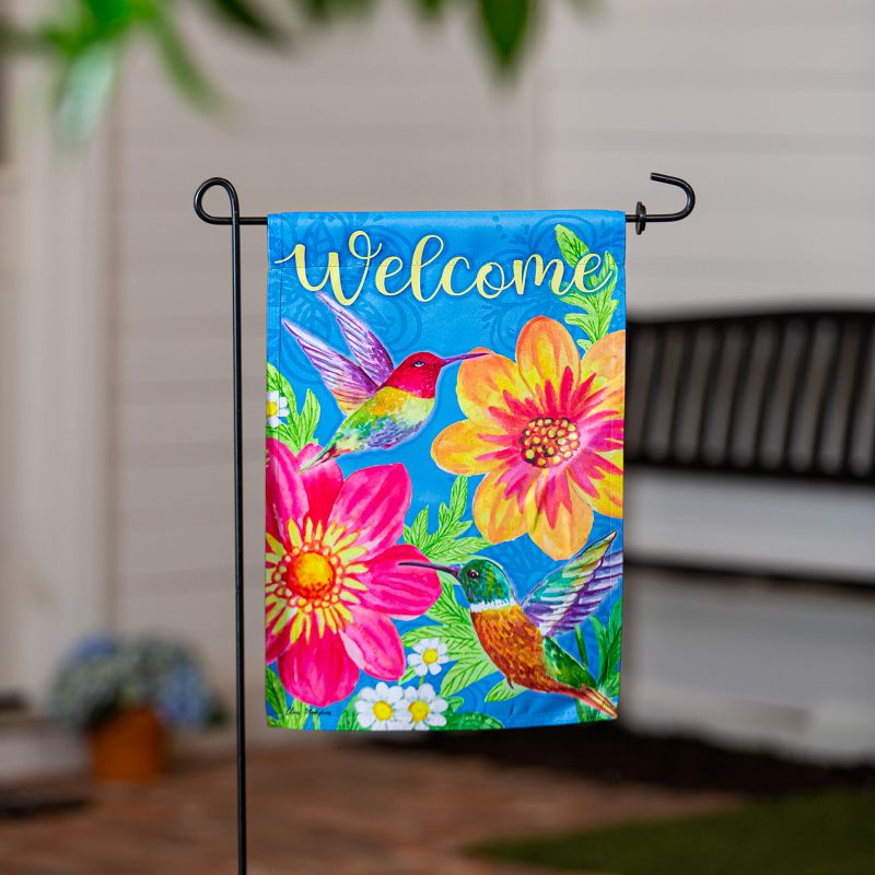 Colorful Hummingbird and Flowers Suede Garden Flag, 2 of 3