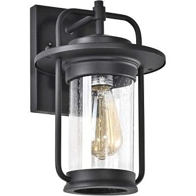 Black Textured Outdoor Wall Sconce with Clear Seedy Glass