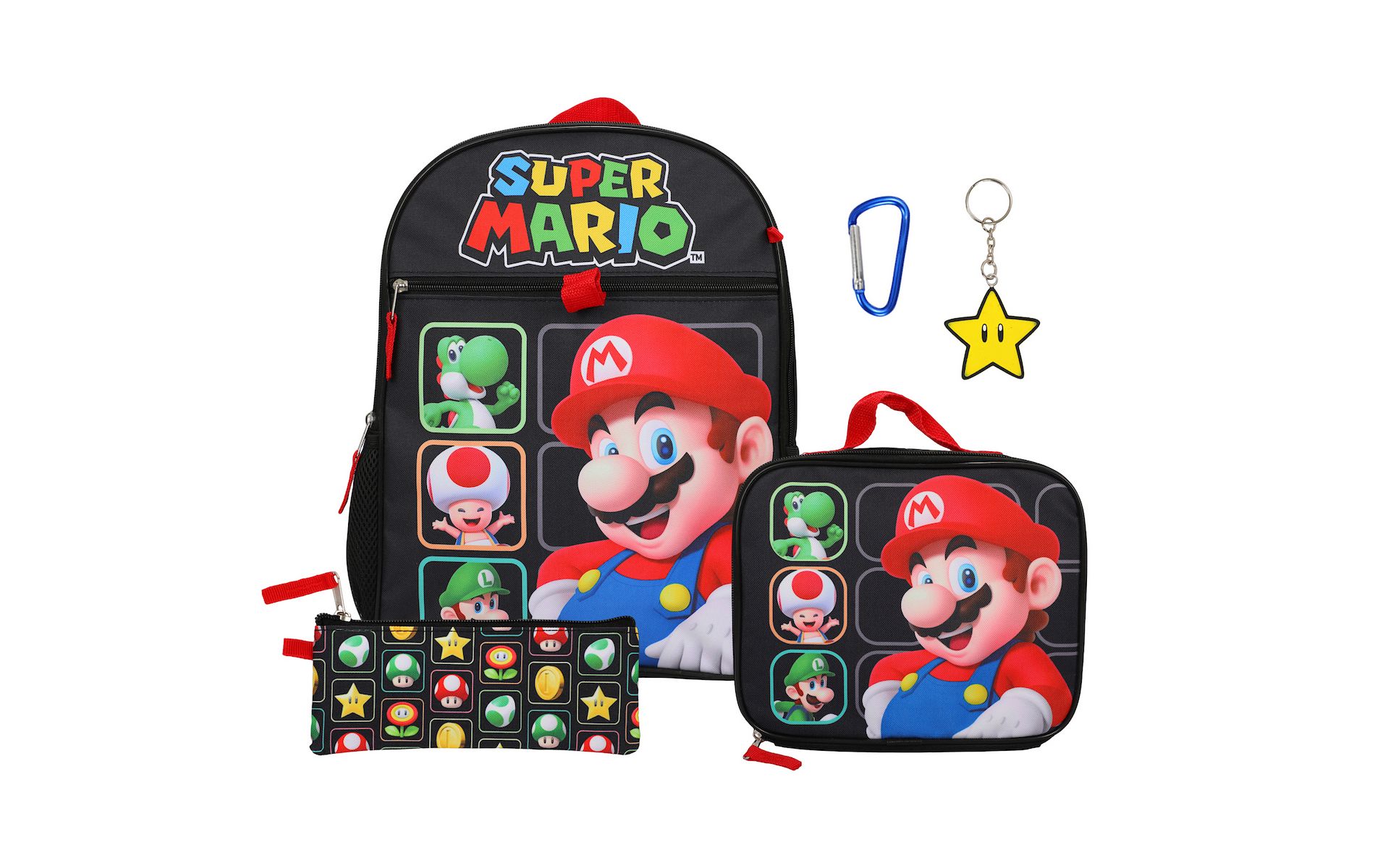 Super Mario Bros Character Grid 16 inch Youth 5-Piece Backpack Set