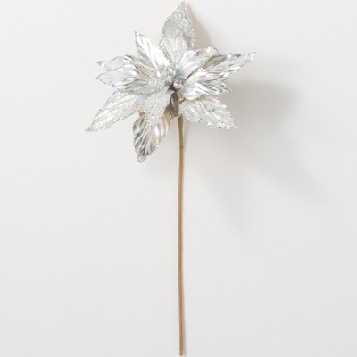 Sullivans Poinsettia Artificial Stem 22"H Silver