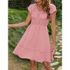 Women's Swiss Dot V Neck  Short Sleeve Ruffle Tiered A-Line Mini Dress Flowy Swing Dress - 2 of 4