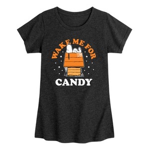 Girls' - Peanuts - Wake Me For Candy Fitted Short Sleeve Graphic T-Shirt - 1 of 4