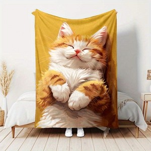 Lomsoe Cute Orange Cat Print Flannel Blanket - All Seasons Soft and Warm Throw Blanket for Bed, Napping, Camping, Travel, Office - 1 of 4