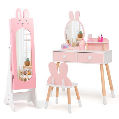 Infans Kids Vanity Set Princess Makeup Dressing Table and Chair Set w/ Jewelry Armoire