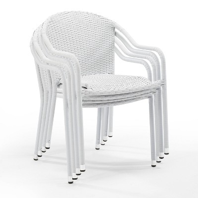 Palm Harbor Elegant White Wicker Stackable Outdoor Dining Chair Set