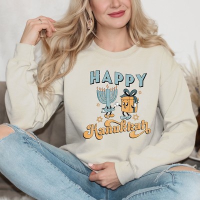 Simply Sage Market Women's Graphic Sweatshirt Happy Hanukkah Distressed