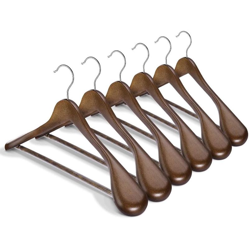 HOUSE DAY Wide Shoulder Suit Wooden Hangers Walnut 6 Pack, 1 of 5
