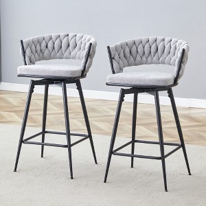 Lyngins Swivel Bar Stools Set of 2,Linen Counter Height Bar Chairs with Metal Legs,Footrest,Anti-Slip Base,Counter Stool for Kitchen Island,Cafes - 1 of 4