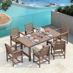 Hyleory 7pc Outdoor Dining Set, 66.9'' Rectangular Table w/Umbrella Hole and 6 Chairs - 1 of 4