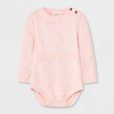 Image of Baby Girls' Blush Bobble Sweater Romper - Cat & Jack™ Light Pink 0-3M