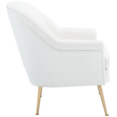 Elegant White Velvet Wood Accent Chair with Gold Metal Legs