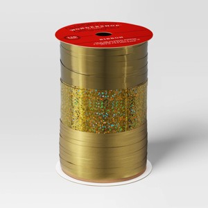 115' Christmas Curling Ribbon Wraphia Gold - Wondershop™ - 1 of 3