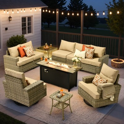 XIZZI Versatile Outdoor Rattan Sectional Sofa Set Collection, 8/9/10-Piece Set w/ Comfy Swivel Chairs, Perfect for Patio Relaxation and Entertaining