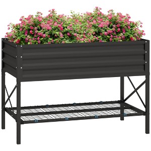 Outsunny Galvanized Raised Garden Bed, Metal Planter Box with Legs, Storage Shelf and Bed Liner - 1 of 4