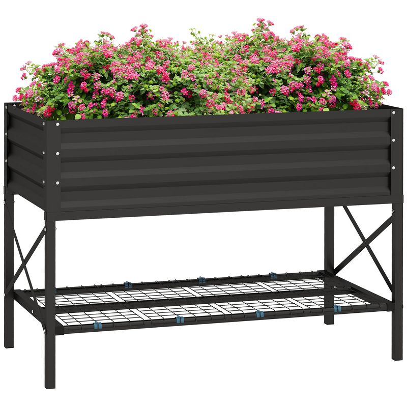 Outsunny Galvanized Raised Garden Bed, Metal Planter Box with Legs, Storage Shelf and Bed Liner, 1 of 7