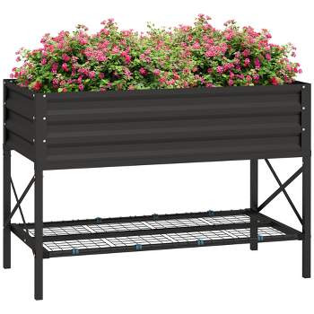 Outsunny Galvanized Raised Garden Bed, Metal Planter Box with Legs, Storage Shelf and Bed Liner