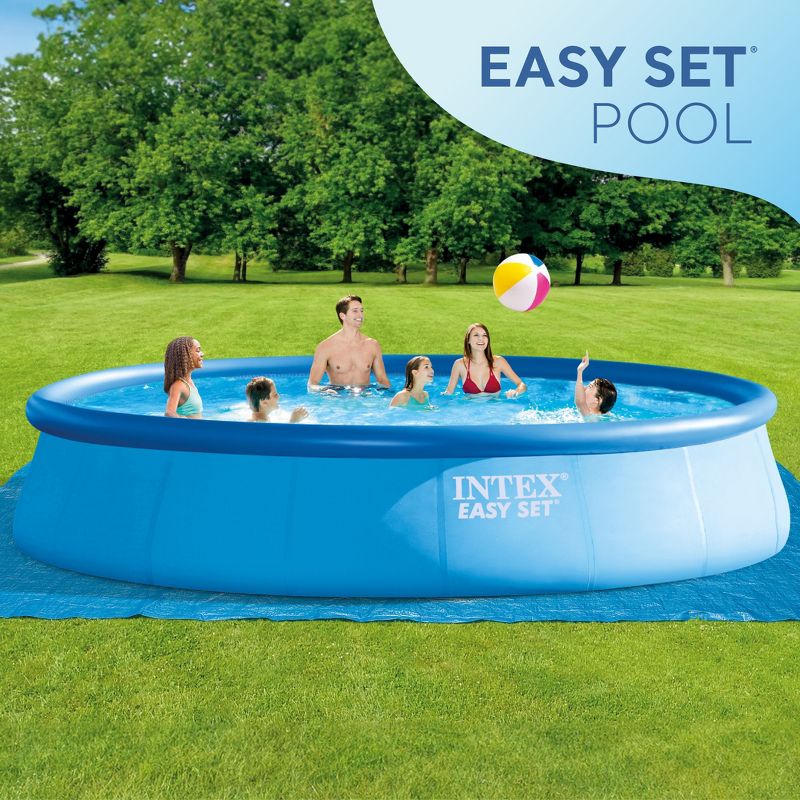 Intex Easy Set 18 Feet by 48 Inch Round Outdoor Backyard Inflatable Swimming Pool Set with Cover, Ladder, and Filter for Pools Above Ground, Blue, 4 of 7