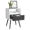 Vynxaria Nightstand - Open Shelf, Single Drawer, Smokey Oak/White Finish, 21.49'' Superior Top, 15.2''W x 12.6''H Drawer - 2 of 4