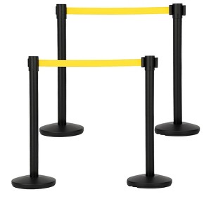 Coucheta Commercial Retractable Belt Stanchion Set (4 Pack), Crowd Control Barrier with Heavy-Duty Metal Bases & 6.6ft Yellow Ropes - 1 of 4