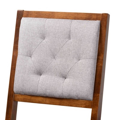 Gideon Grey Fabric and Walnut Wood Bar Stools, Set of 2