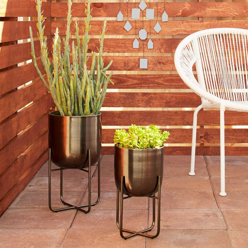 10&#34; Wide Contemporary Iron Planters in Stands, Black/Dark Silver - Stylish Indoor/Outdoor Decor, Olivia & May, 3 of 5