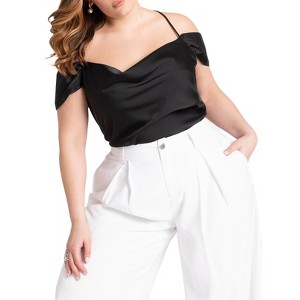 ELOQUII Women's Plus Size Off The Shoulder Cowl Neck Blouse - 1 of 4