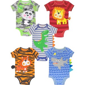 Funstuff Baby Boys 5 Pack Costume Short Sleeve Bodysuit Animal Theme  - 1 of 4