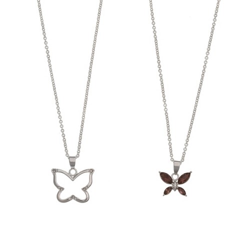 Fao Schwarz Fine Silver Plated Butterfly Pendant Necklace Set : Target