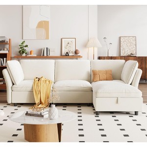 Modular Sectional Sofa, 97" L Shape 3 Seater Sofas with Ottoman and Pillows, Velvet Deep Seat Cloud Couch L-Shaped Sectional Couches for Living Room - 1 of 4