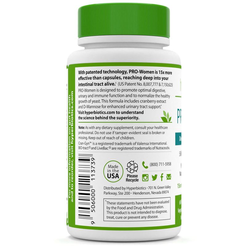 Hyperbiotics PRO-Women with D-Mannose + Cranberry, Unflavored, 60 Time-Release Tablets, 3 of 4