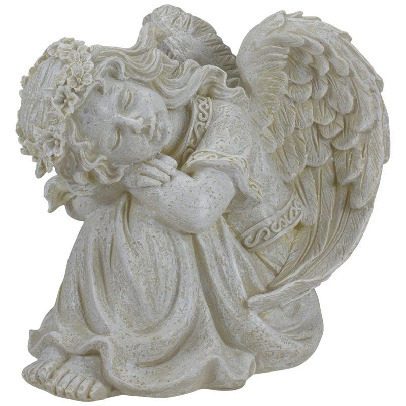 Northlight 8.5" Ivory Resting Angel with Floral Crown Outdoor Garden Statue, 3 of 6