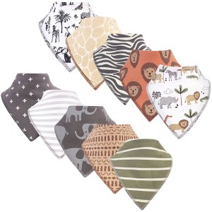 Hudson Baby Infant Boy Cotton Fleece Bandana Bibs 10pk, Safari, One Size - 1 of 2