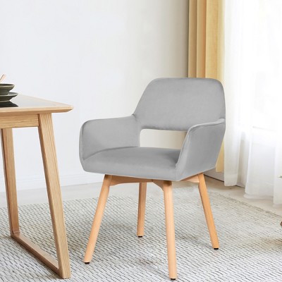 Set of 2 Gray Velvet Accent Chairs with Metal Legs