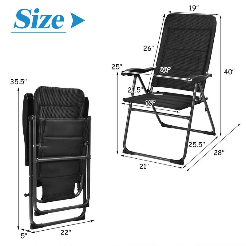 Costway 2PCS Patio Folding Chairs Back Adjustable Reclining Padded Garden Furniture, 2 of 11