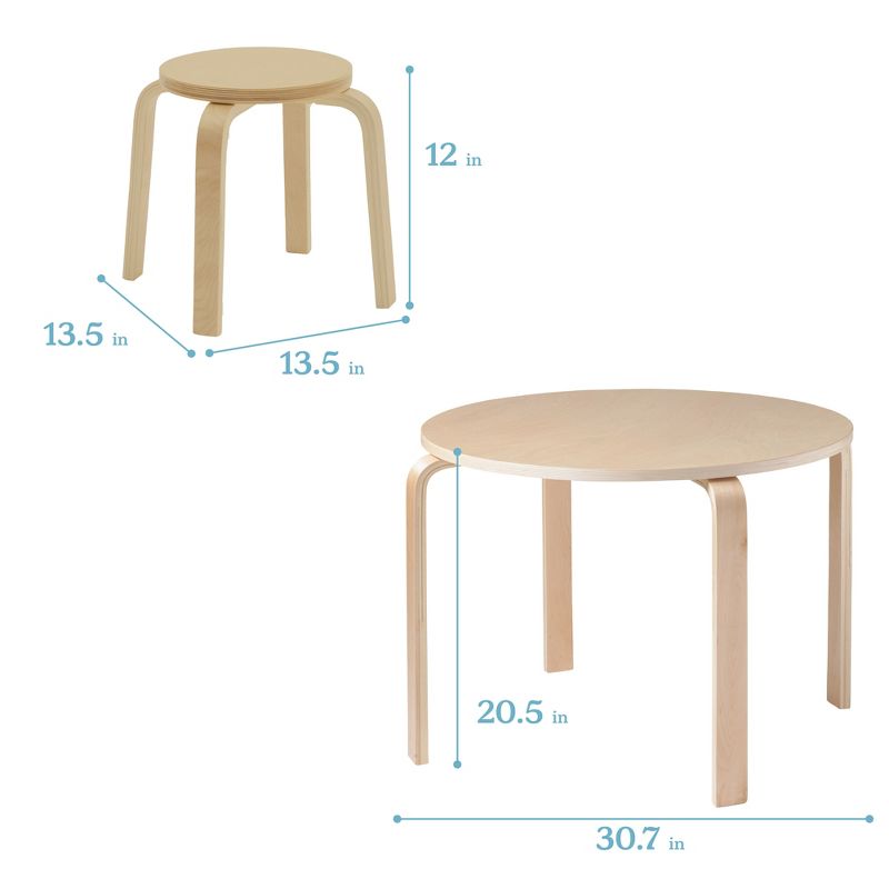 ECR4Kids Bentwood Table and Stool Set for Kids, 5-Piece Set, 3 of 11