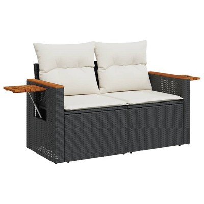 vidaXL Garden Sofa Black PE Rattan 2-Seater Adjustable Armrests