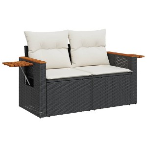 vidaXL Garden Sofa Black PE Rattan 2-Seater Adjustable Armrests - 1 of 1