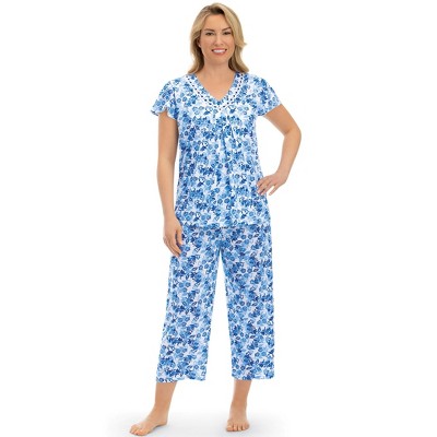 Collections Etc Stylish 2-Piece Knit Floral Print Capri Pajama Set